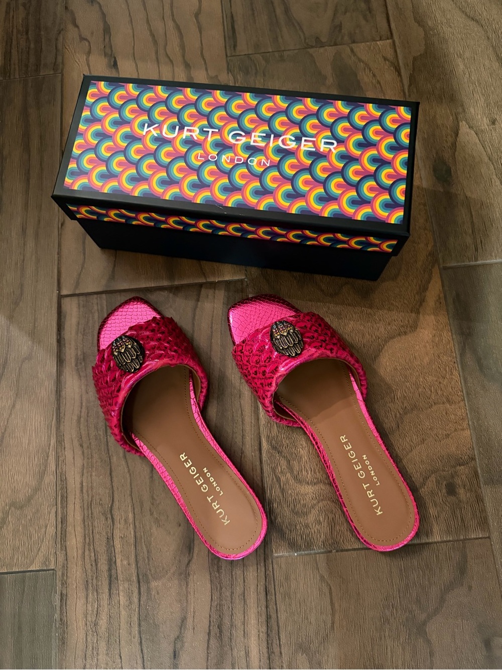 Kurt Geiger Pink Slide Sandals with Embellished Detail Hot Pink